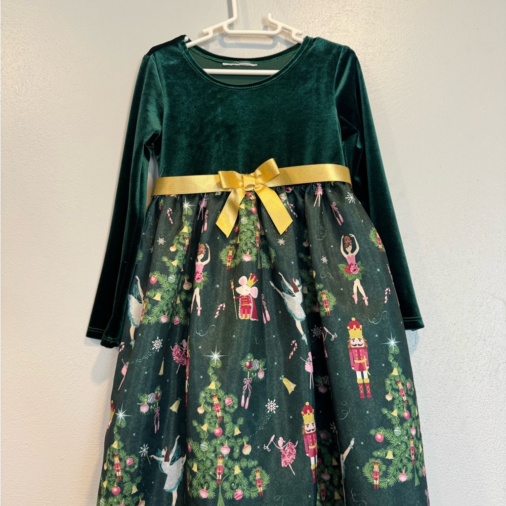 Green and Gold Dance Costume with Velvet and Festive Print